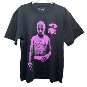 2Pac Black and Purple Pink Graphic T-Shirt NWOT Size M